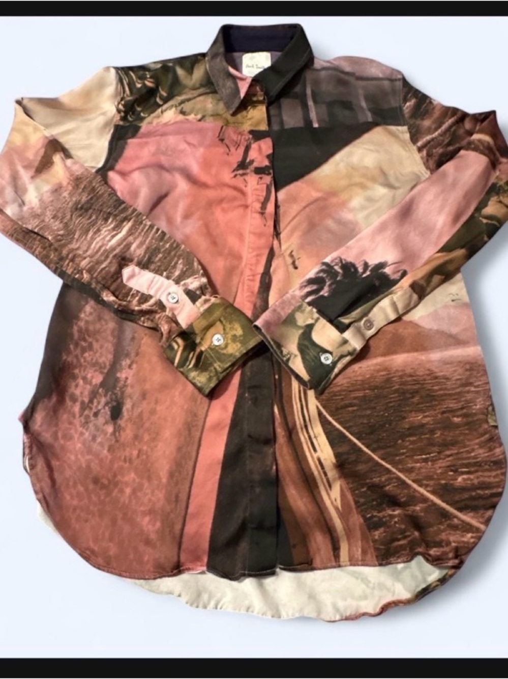 Paul Smith Womens Photo Print Shirt Blouse Sz 40 UK 8 Art Landscape Palm Tree Vi